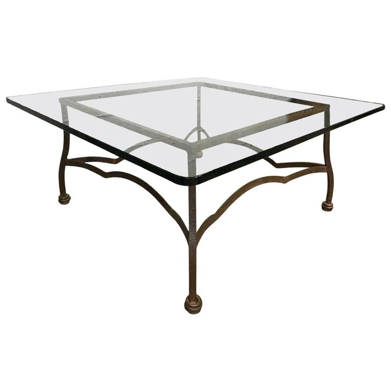 Round Coffee Table, Black Shearling, Glass Top For Sale at 1stdibs