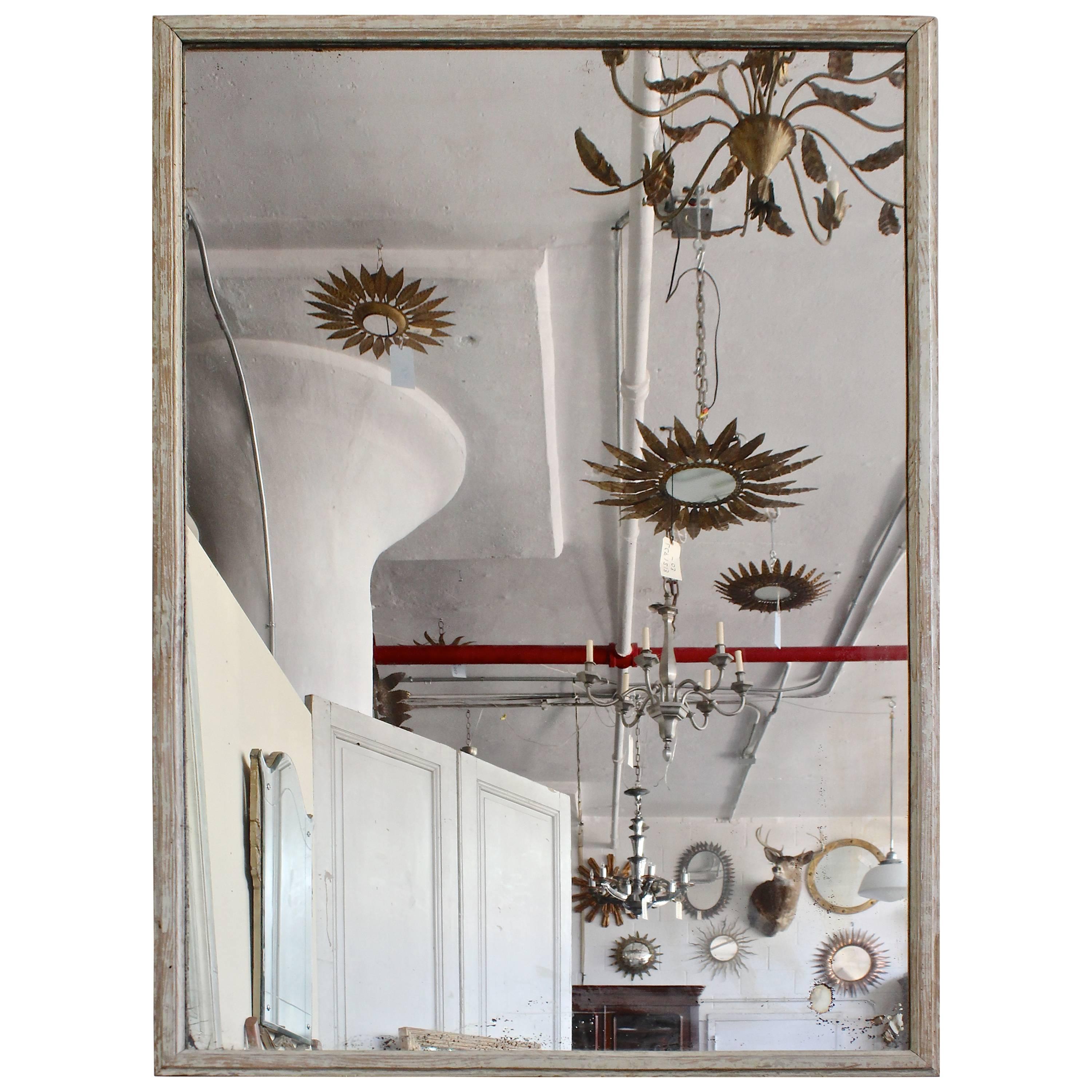 French 19th Century Mirror with a Distressed Painted Frame For Sale