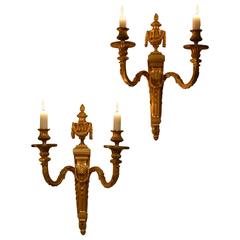 18th Century Pair of French Neoclassical Two-Light Candle Sconces