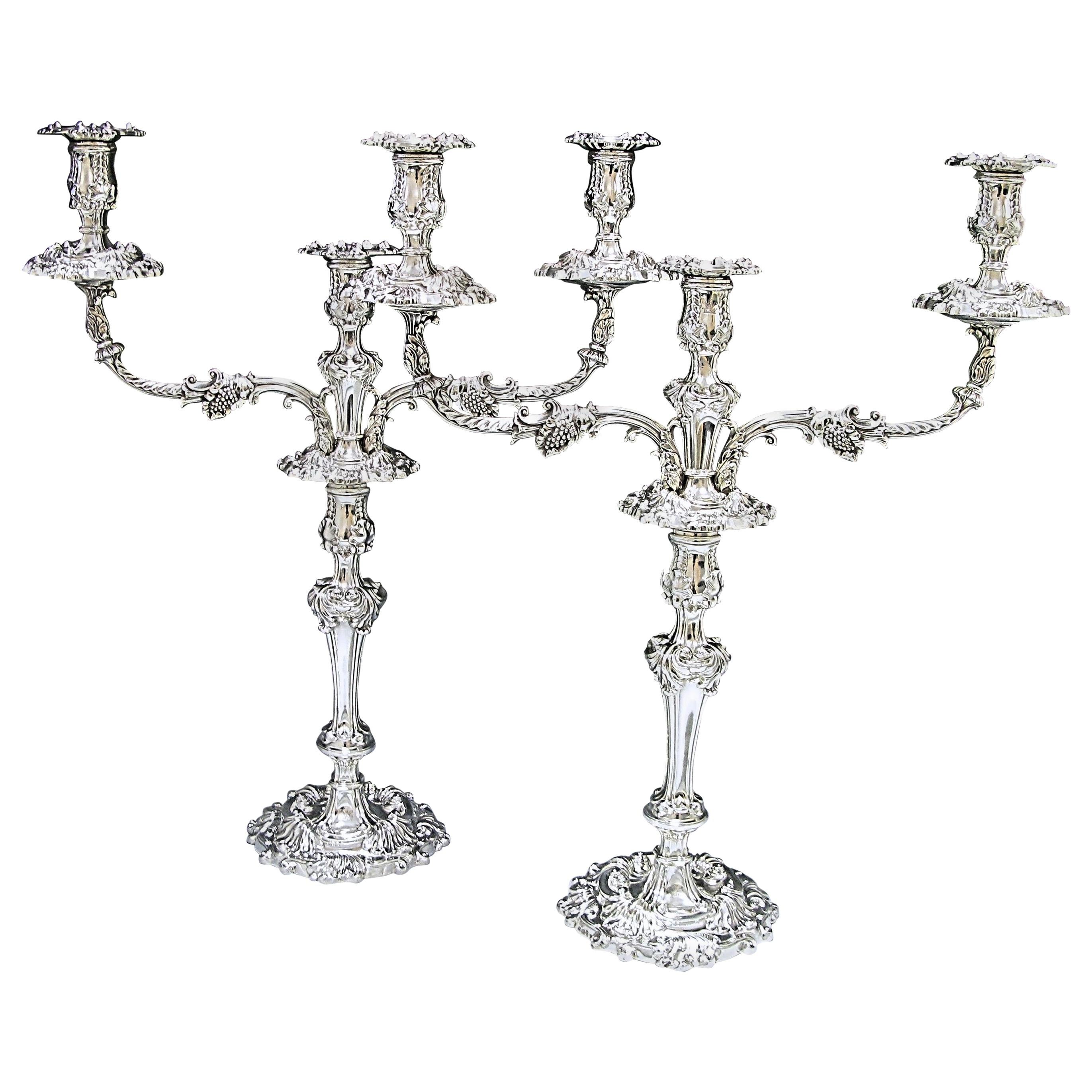 Antique Silver George III Three-Light Candelabra For Sale