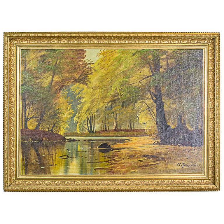 Autumnal Landscape, an Oil Painting Signed by A. Johansen