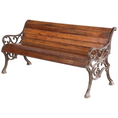 Used Early 20th Century Decorative Hand Cast Iron Park Bench with Contoured Seats