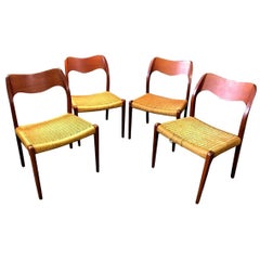 Niels Otto Møller Set of 4 Mid-Century Modern Model 71 Paper Cord Dining Chairs