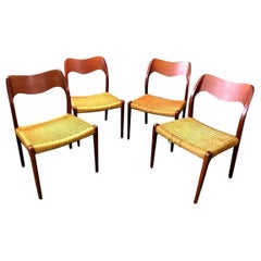 Vintage Niels Otto Møller Set of 4 Mid-Century Modern Model 71 Paper Cord Dining Chairs