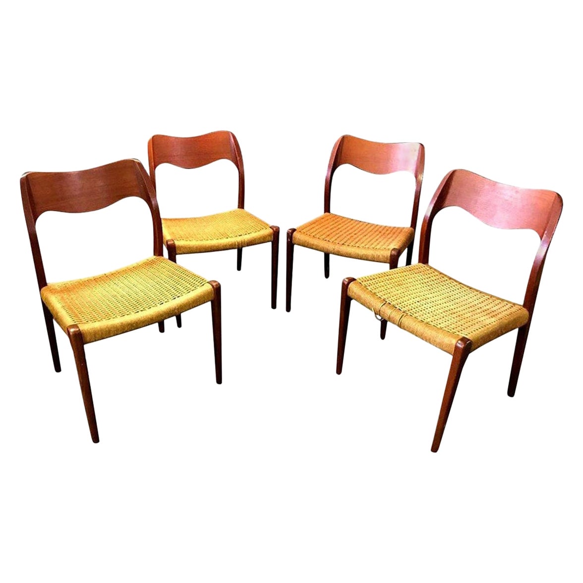 Niels Otto Møller Set of 4 Mid-Century Modern Model 71 Paper Cord Dining Chairs
