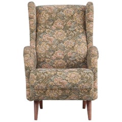 Italian Floral Patterned Fabric Wingback Chair, 1950s