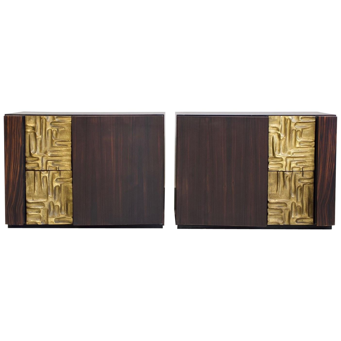 Pair of Macassar Ebony Credenzas with Bronze Details by Luciano Frigerio