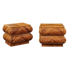 Magnificent Restored Pair of Bullnose Small Chests in Bamboo, circa 1980