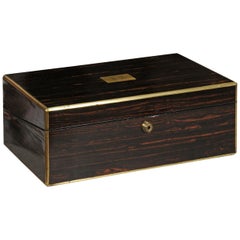 Coromandel 19th Century Brass-Bound Campaign Slope Desk with Secret Drawers