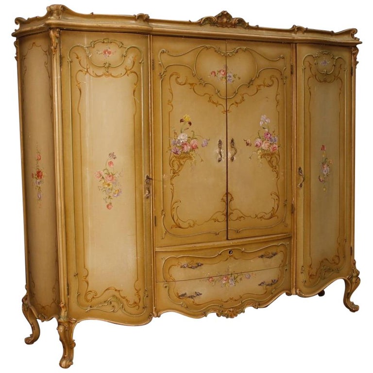 Italian Wardrobe in Lacquered and Painted Wood in Louis XVI Style at