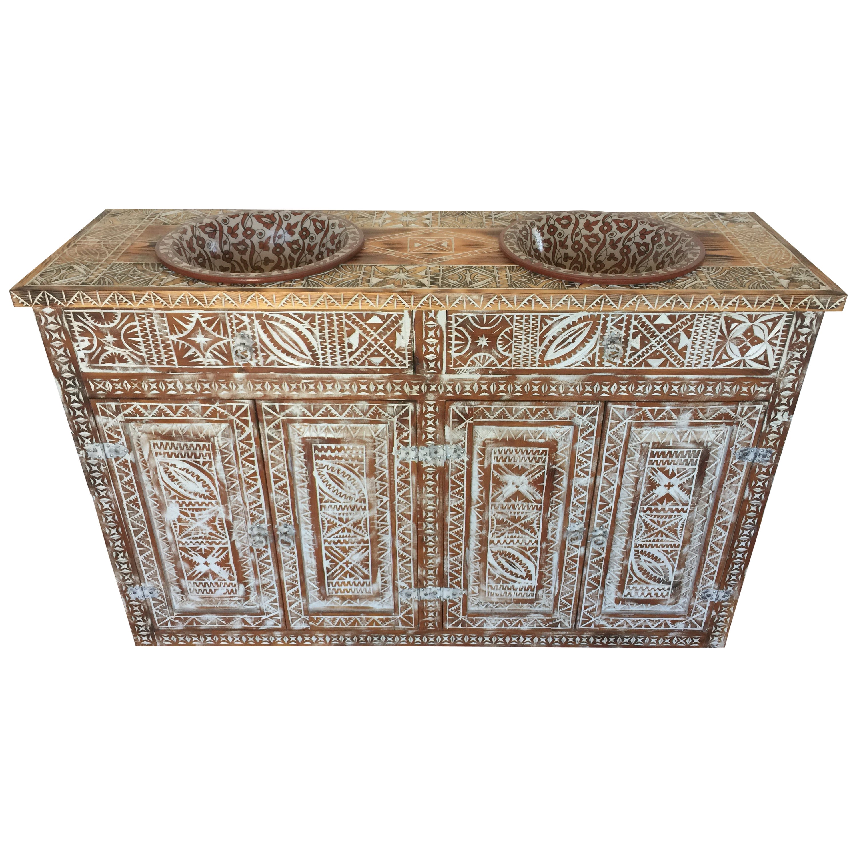 Superb Contemporary Vanity with Two Sink with Moroccan Style For Sale