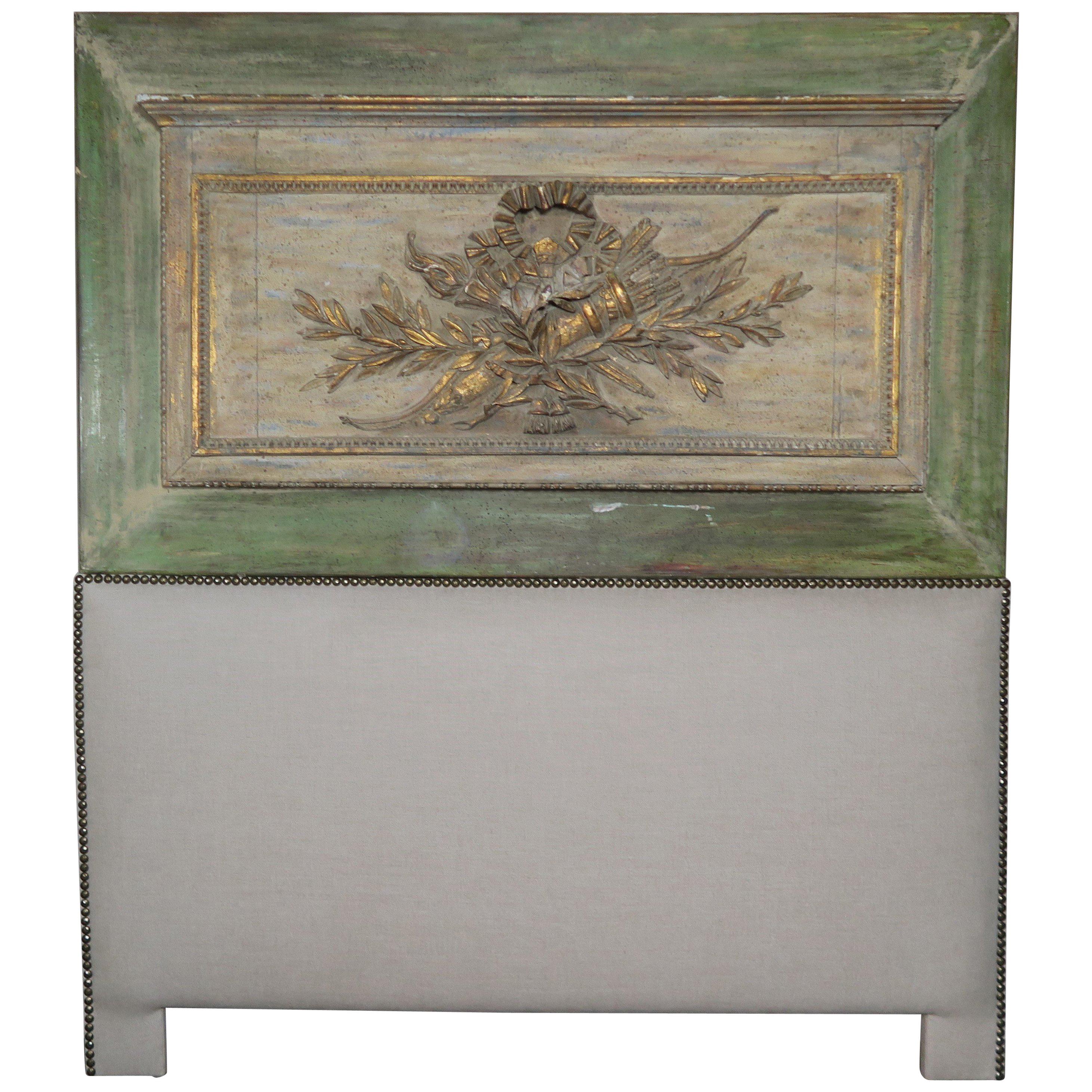 Custom French Painted and Parcel Gilt Headboard, Queen Size