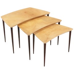 Aldo Tura Midcentury Goatskin Nesting Tables, Italy, 1960s