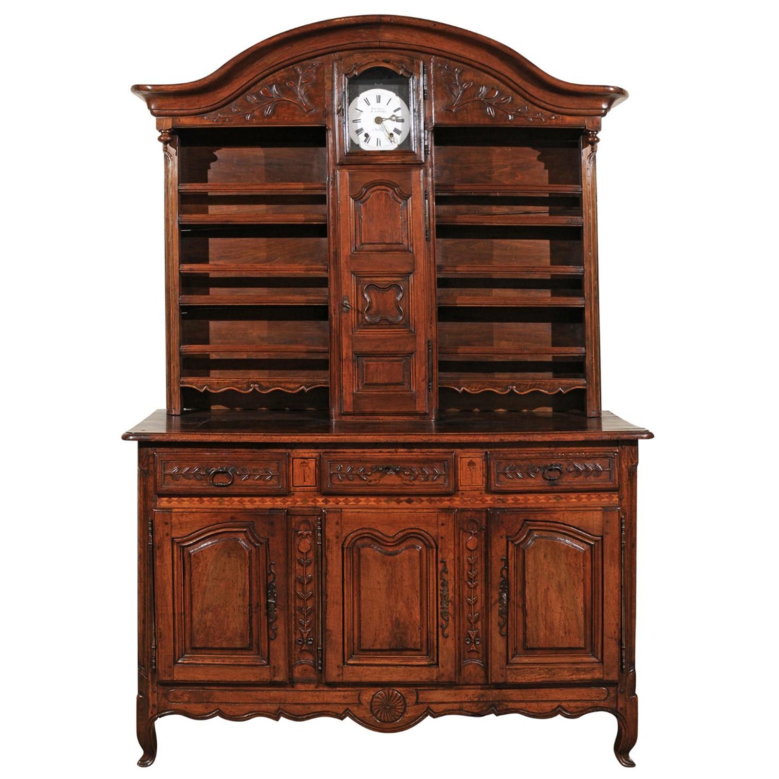 18th Century French Walnut Vaisellier with Clock For Sale