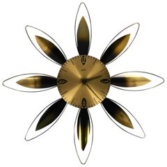 Extra Large Original Midcentury Sunburst Atlanta Brass Wall Clock