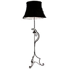 Antique Wrought-Iron Floor Lamp with Black Fur Shade