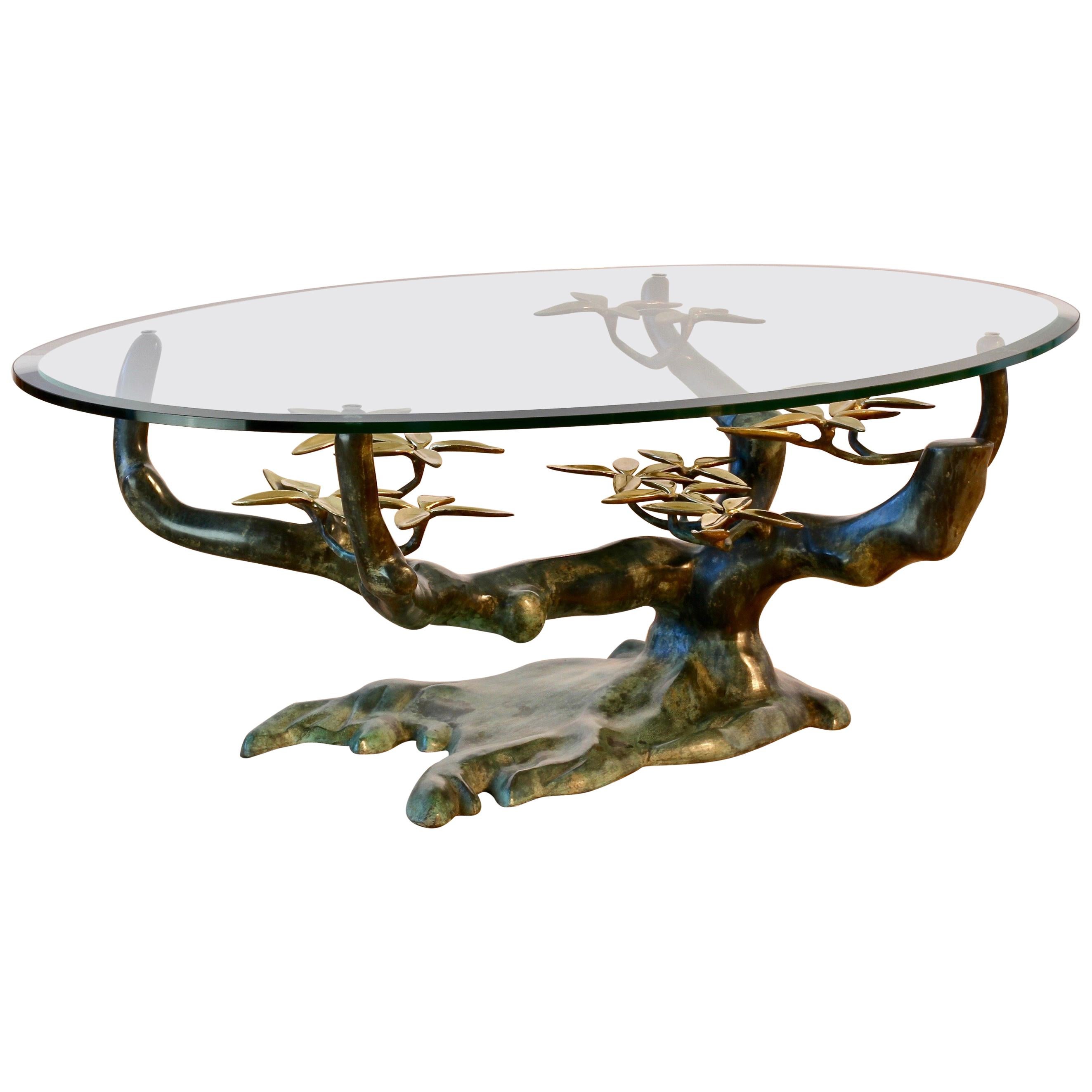 Cast Patinated Brass and Glass 'Bonsai' Tree Form Coffee Table c.1980s Belgium