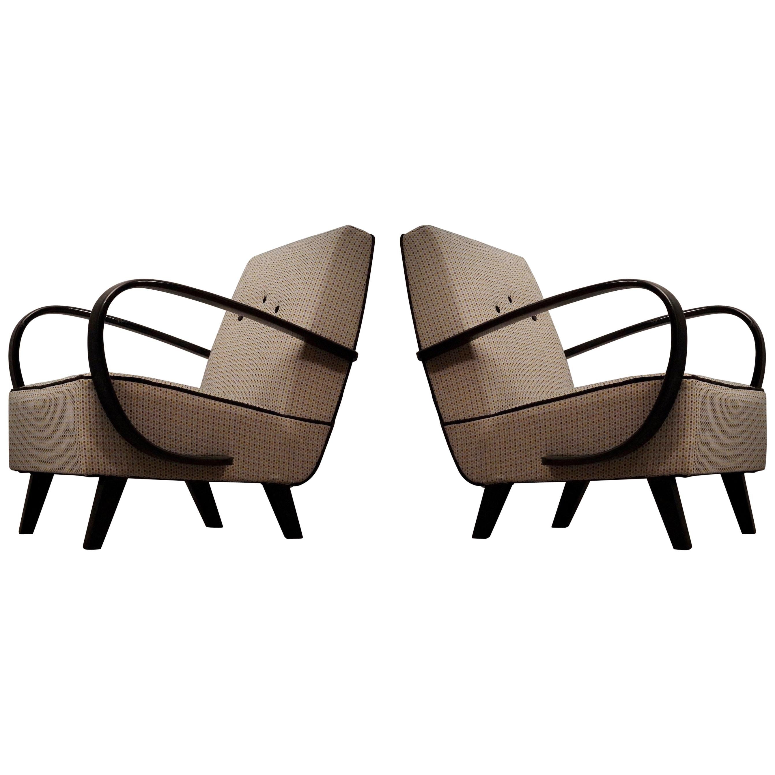 Pairs of Midcentury Beech and Fabric Armchairs, 1950