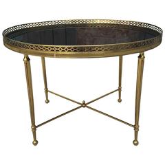 Round Table with Black Opaline Glass Top Attributed to Jansen