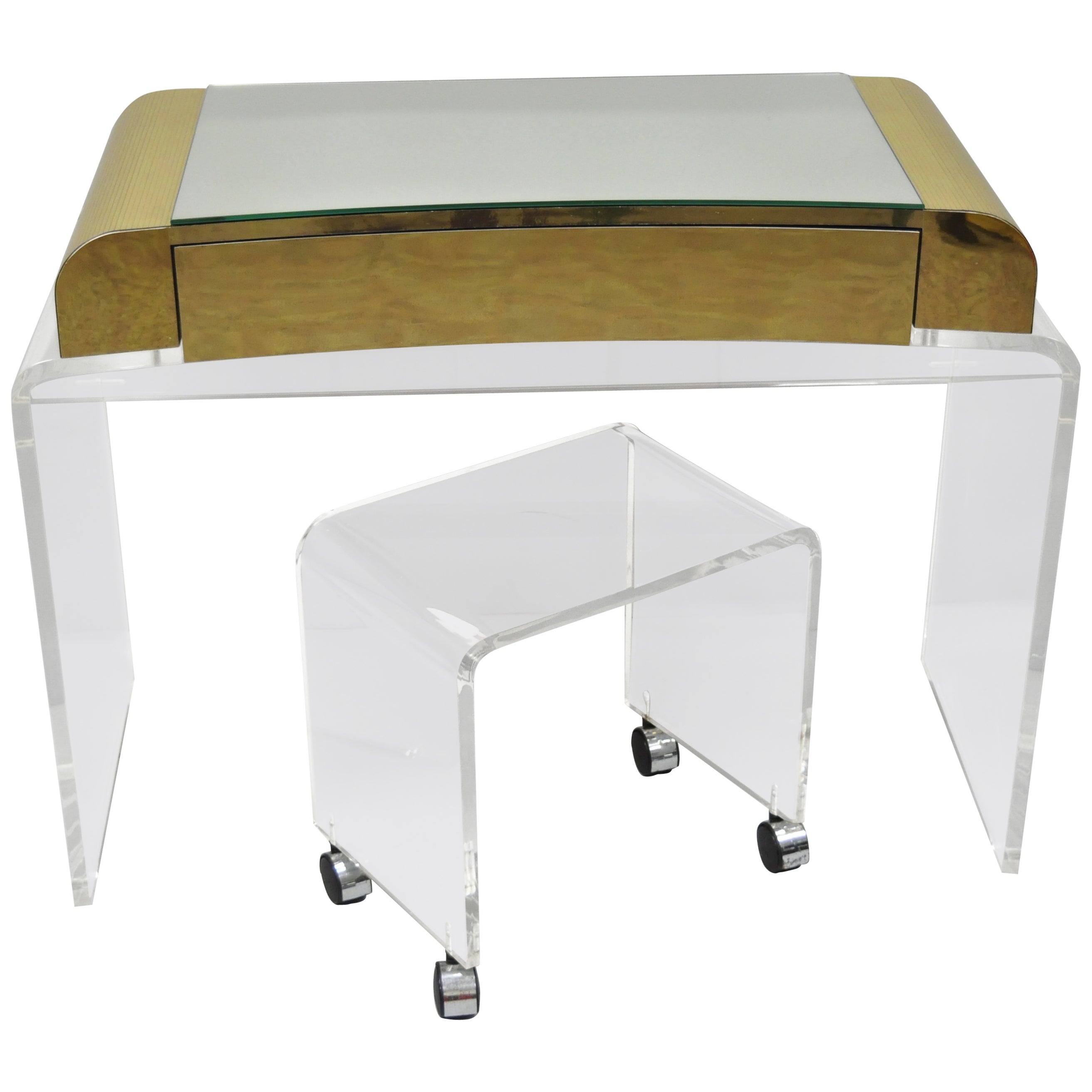 Awaiting Vanity Table with Mirror Velvet and Brass For Sale at 1stDibs