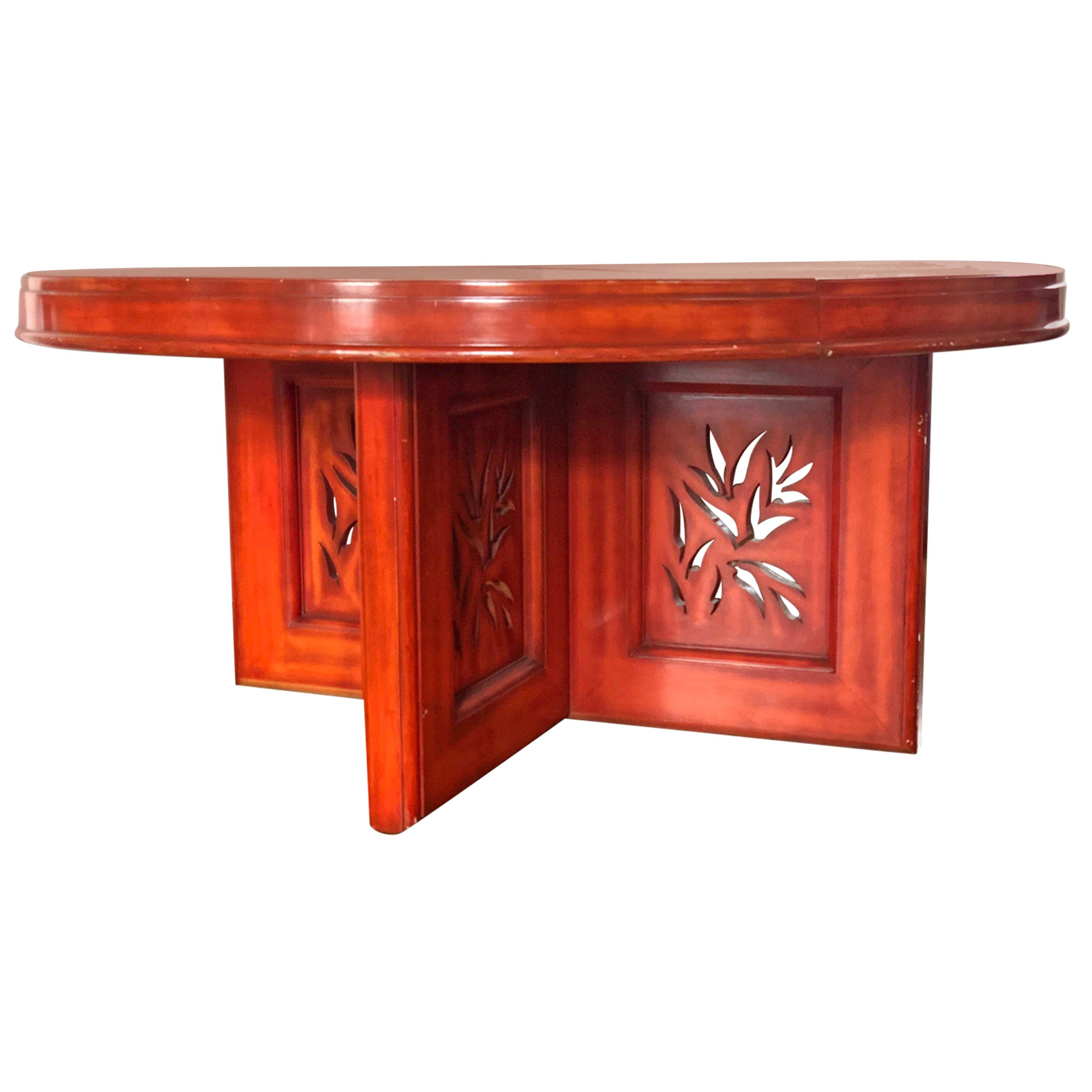 James Mont 'Flame' Cinnabar Lacquered Chinoiserie Dining Table, 1952