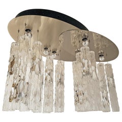 Large Flush Mount Light, W/Murano Glass, by Av Mazzega, Mid Century Modern 1970s
