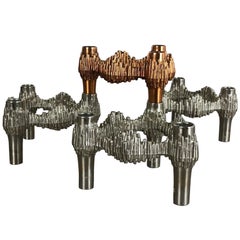 Set of Four Vintage German Metal Variomaster Candleholder Elements, Quist, 1970s