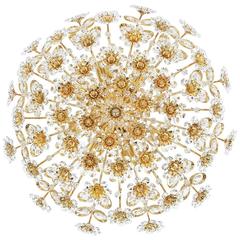 Delicate Gilt Brass Crystal Flower Flush Mount by Palwa