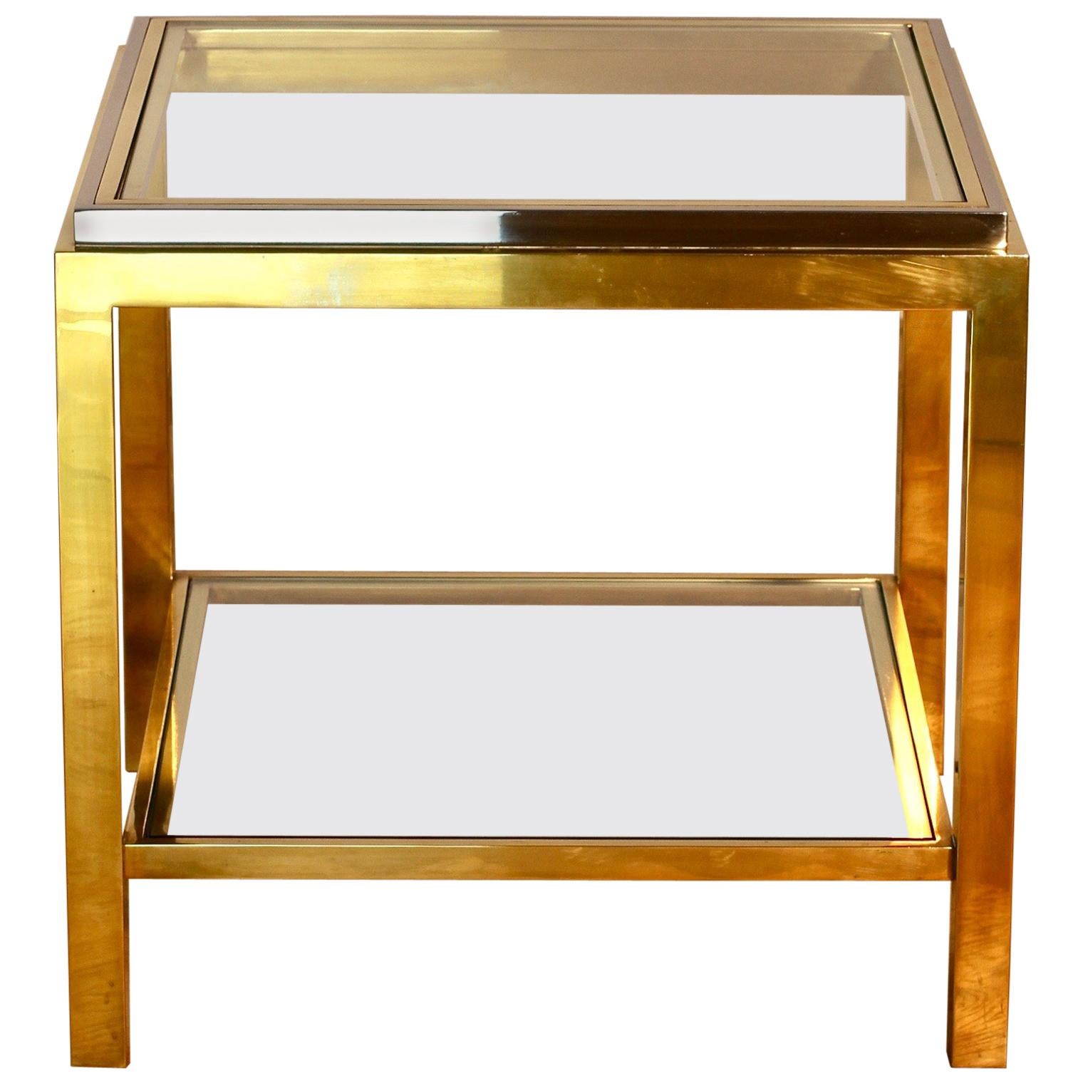 Jean Charles Signed Bicolor Brass & Chrome Double Shelved Side / End Table