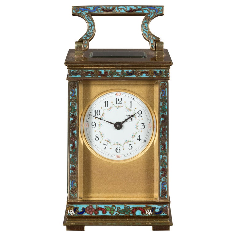 Victorian Carriage Clock with Champleve Decoration c.1890 For Sale at