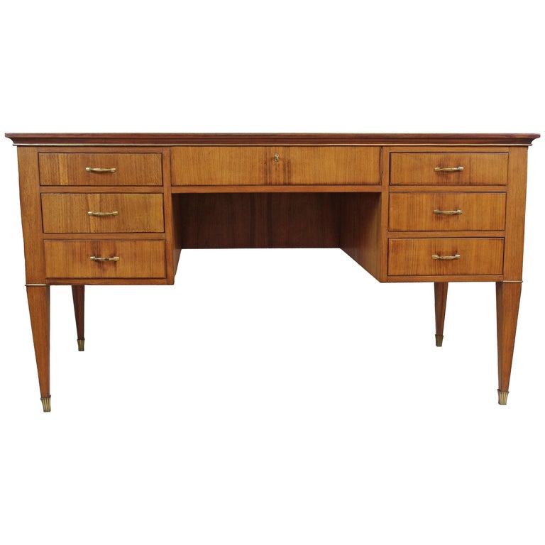 Wooden Writing Desk Brass Finishing Chrystal Top 1950s At 1stdibs Wooden Writing Desk Brass Finishing Chrystal Top 1950s For