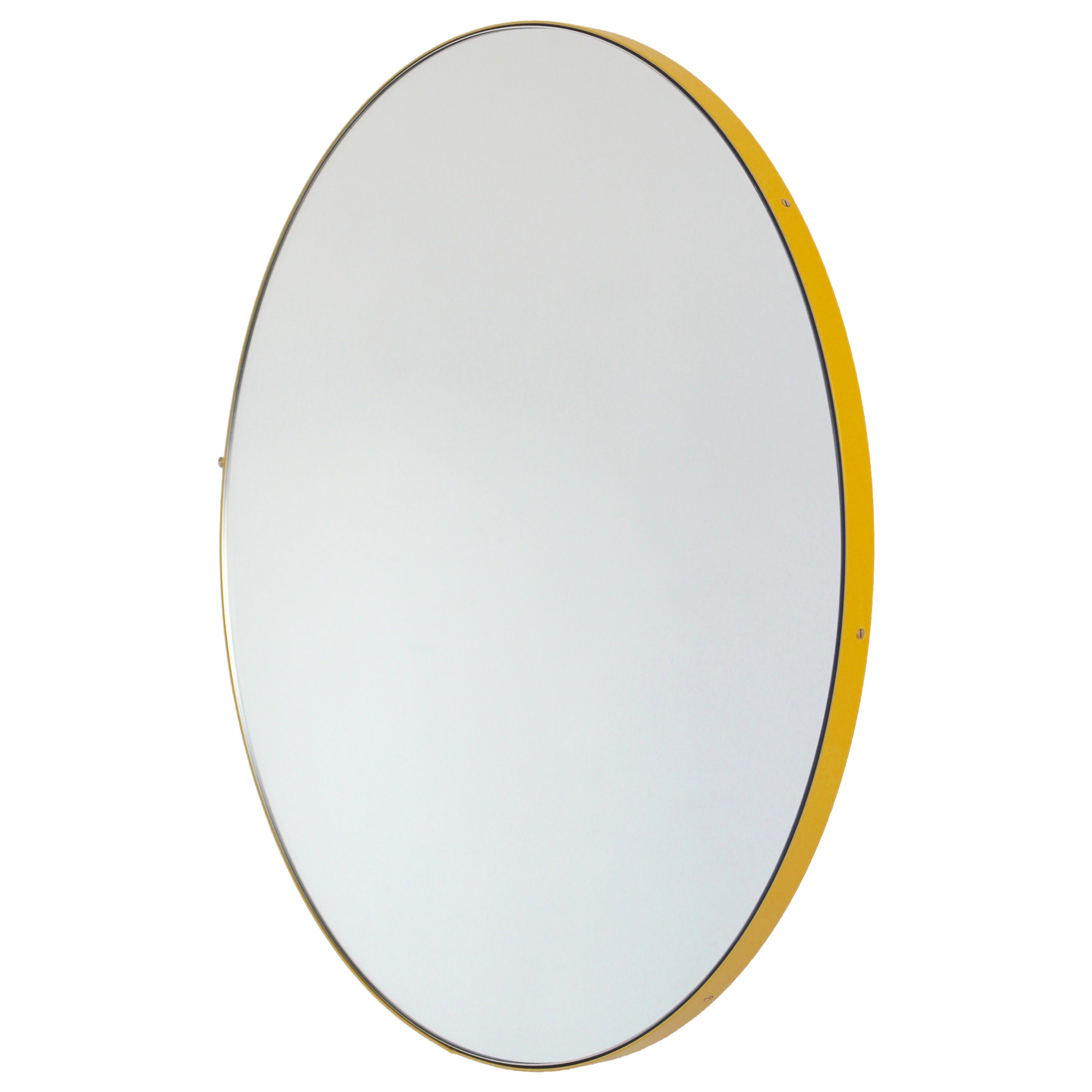 YellowOrange Danish Round Mirror with Leather Cord at 1stDibs