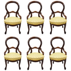 Balloon Back Dining Chairs Victorian Antique Walnut Set Of Six