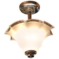 Art Deco Chandelier Murano Style Glass with Chrome Hardware