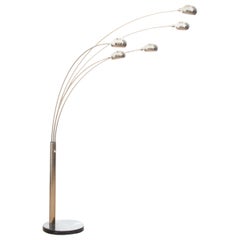 Mid-Century Modern Scandinavian Floor Lamp in Brass and Marble by Lyktan