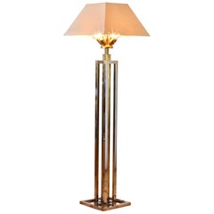 Midcentury Vintage Italian Bicolor Chrome & Brass 1970s Tall Floor Lamp