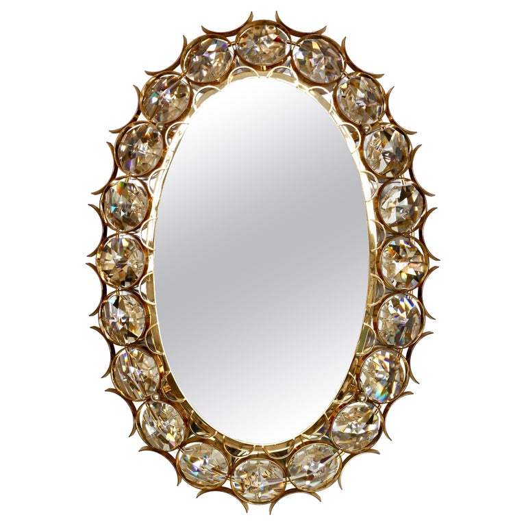 Stunning Palwa Backlit Wall Hung Mirror with Gilt Brass and Cut Faceted  Crystals For Sale at 1stDibs