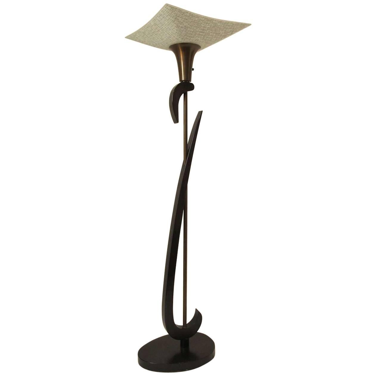 Mid-Century Floor Lamp with Black Lacquer Finish
