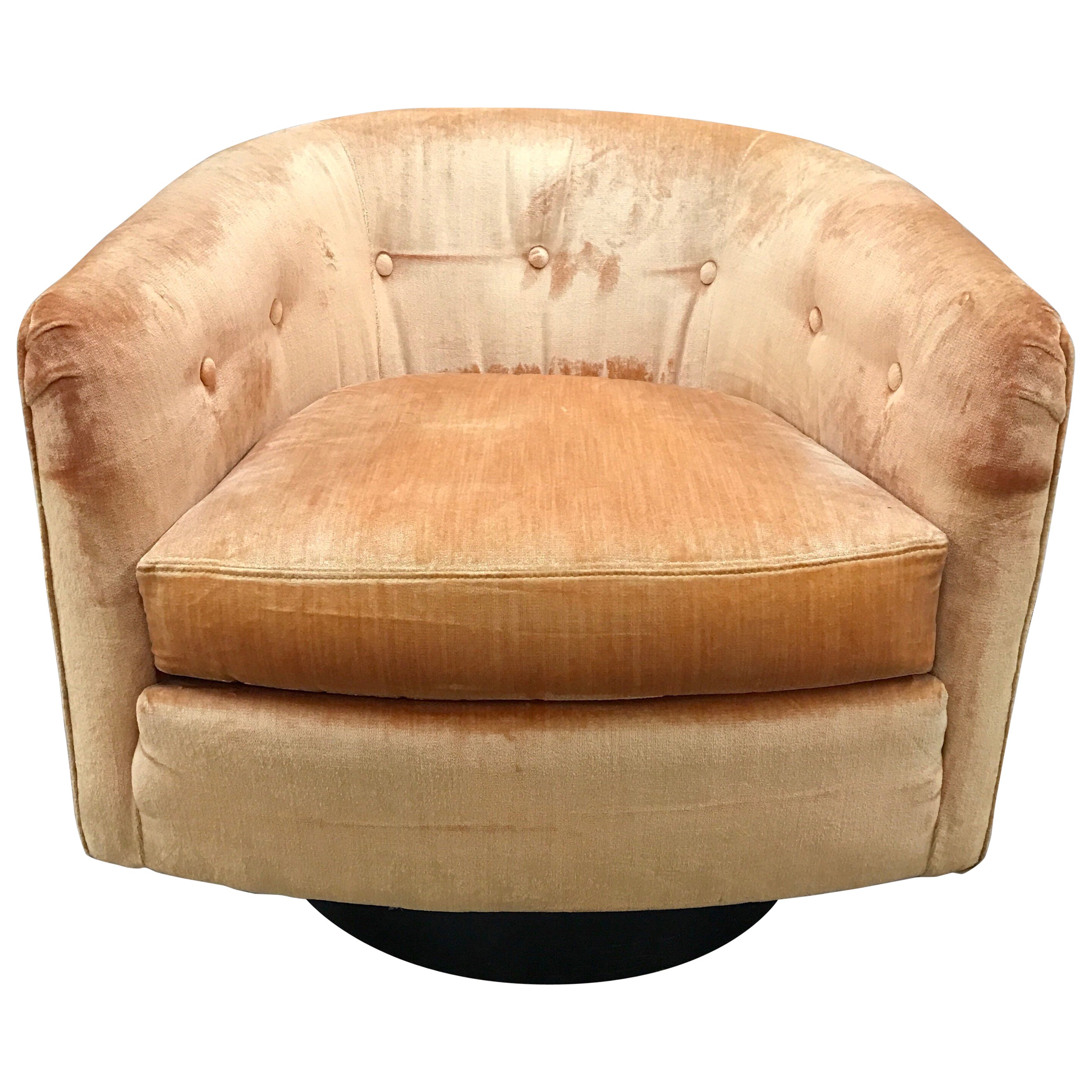 Pair of Tufted Back Swivel Barrel Chairs by Milo Baughman at 1stDibs
