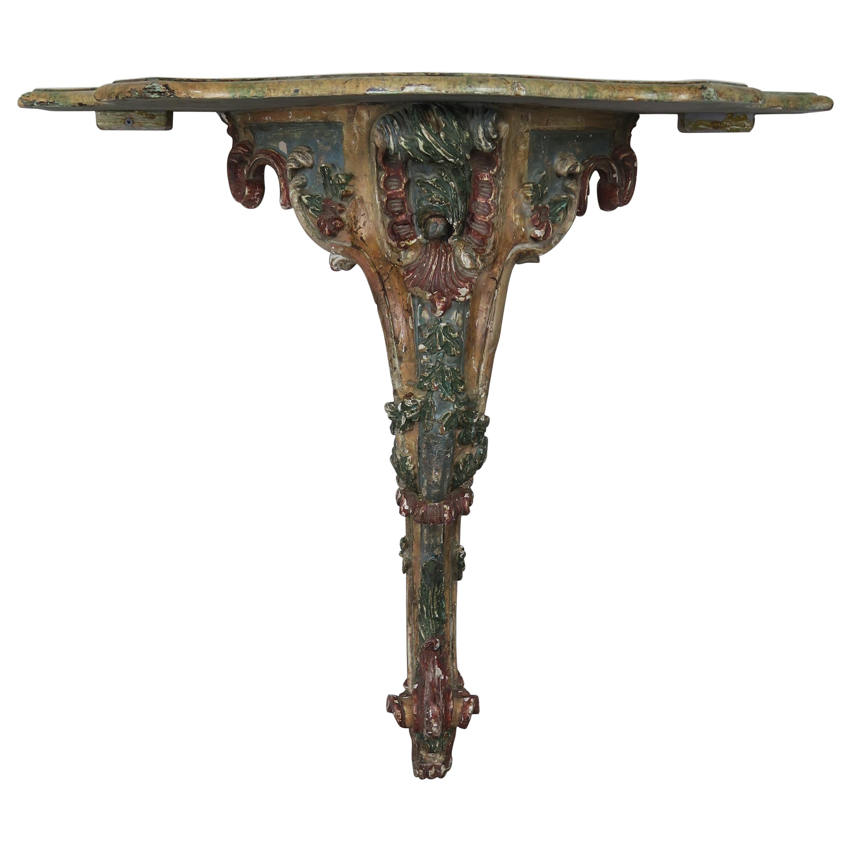 French Painted Carved Console with Serpentine Shaped Top