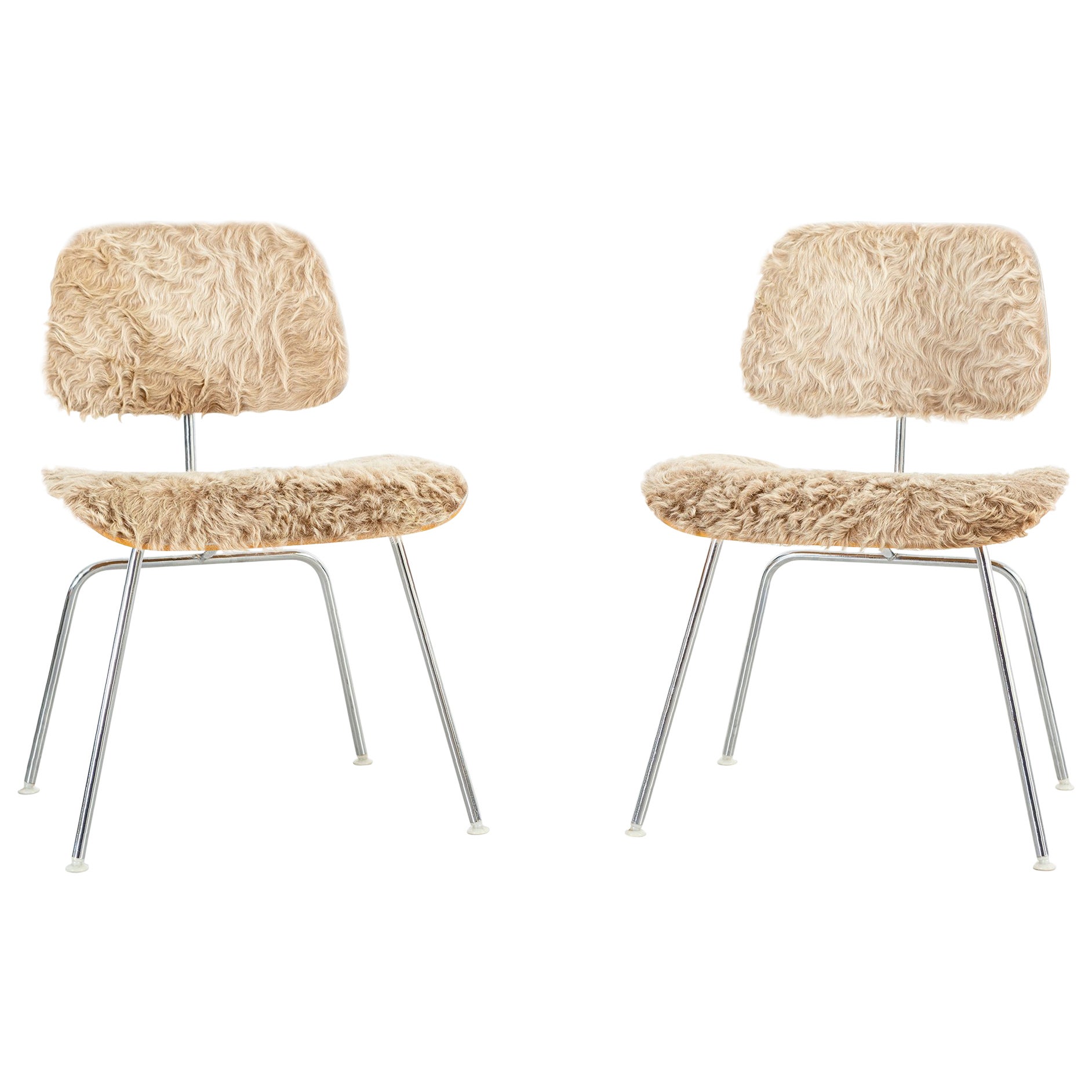 Eames For Herman Miller Dcm Chairs In Longhair Brazilian Cowhide