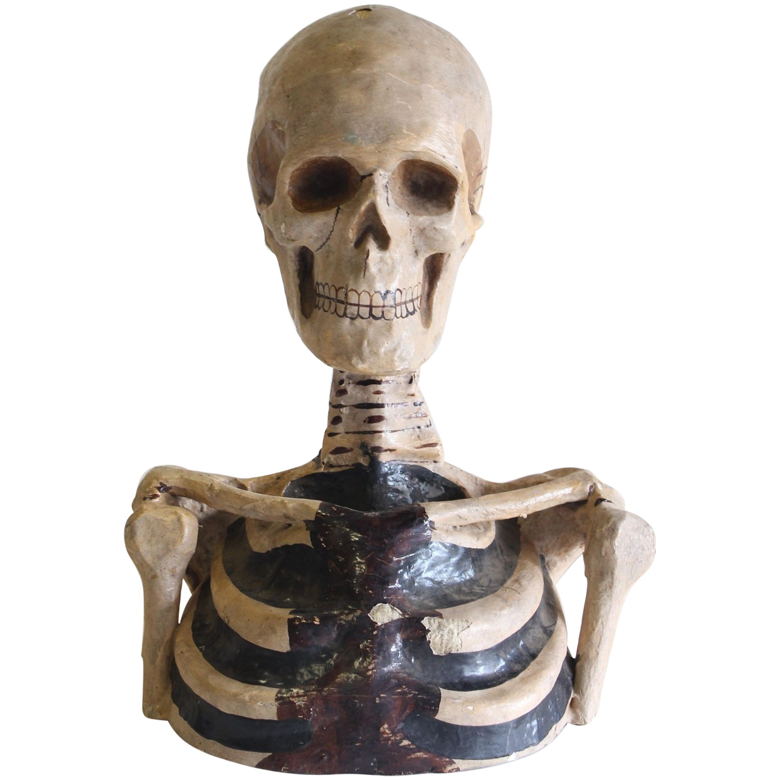 1800s Original Odd Fellows Papier Mâché Skeleton Bust