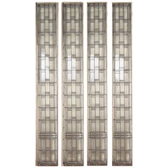 Antique Prairie School Frank Lloyd Wright Leaded Glass Light Screen, Iron Frame