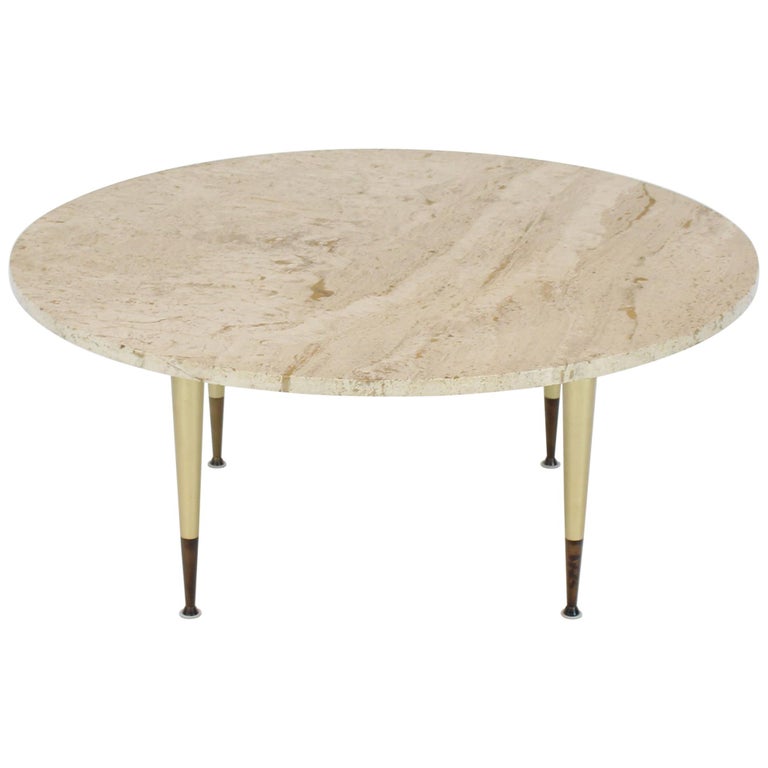 Italian Modern Round Travertine Top Coffee Table On Tapered Metal Italian Modern Round Travertine Top Coffee Table On Tapered Metal Legs Base For