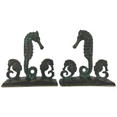 Pair of Bronze Seahorse Bookends by Virginia Metalcrafters