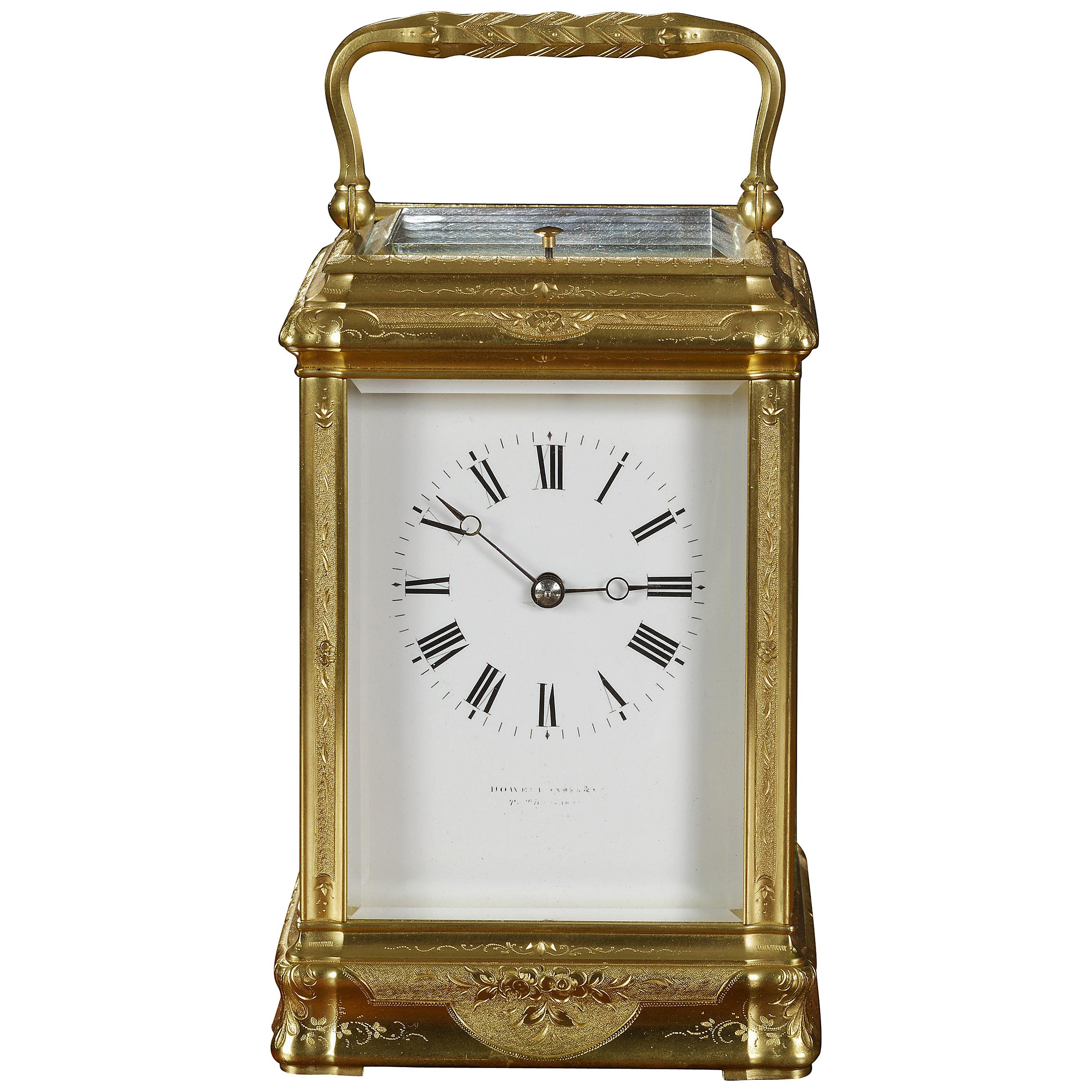 Gilded Engraved Carriage Clock by Margaine