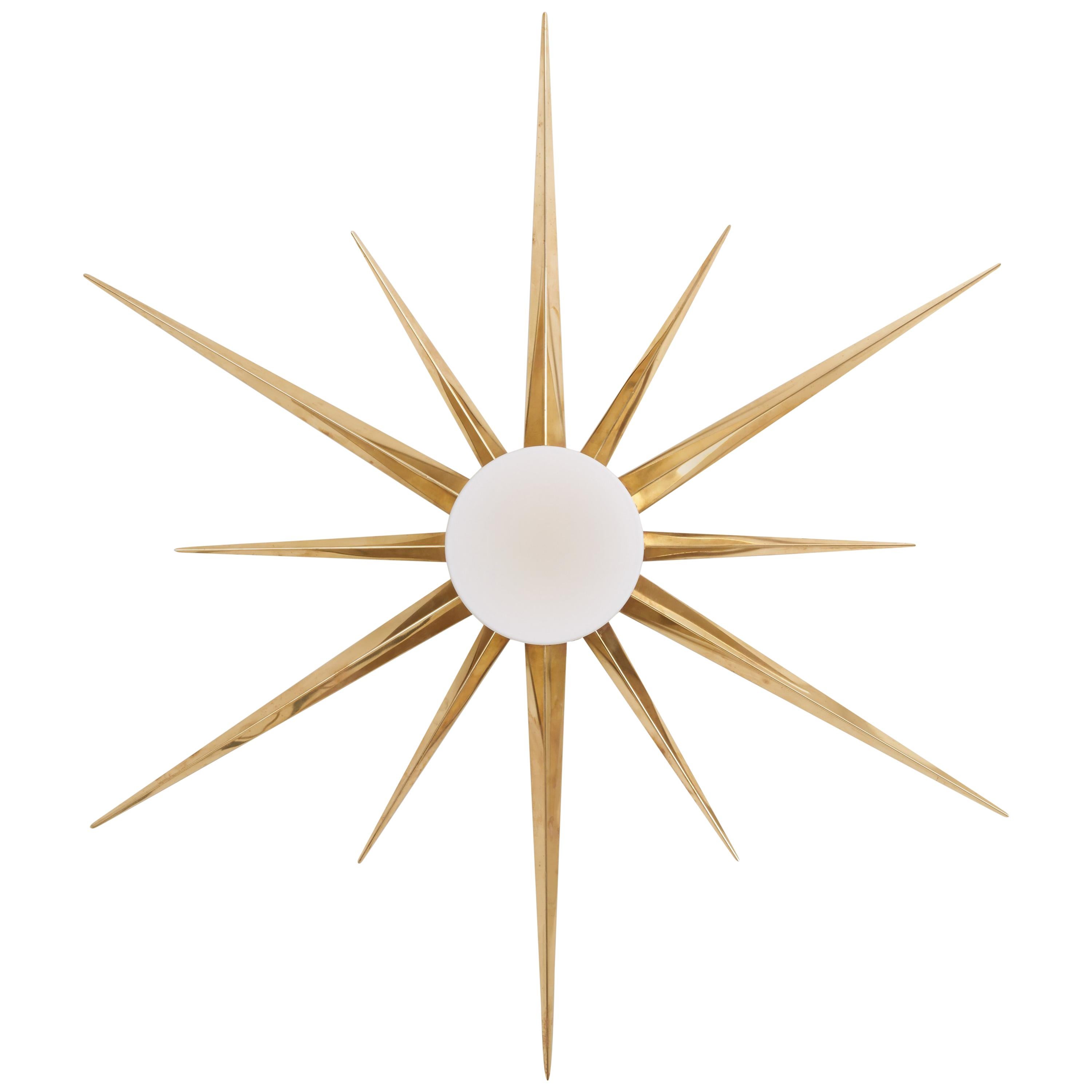 Starburst Brass and Glass Flush Mount in the Manner of Angelo Lelli