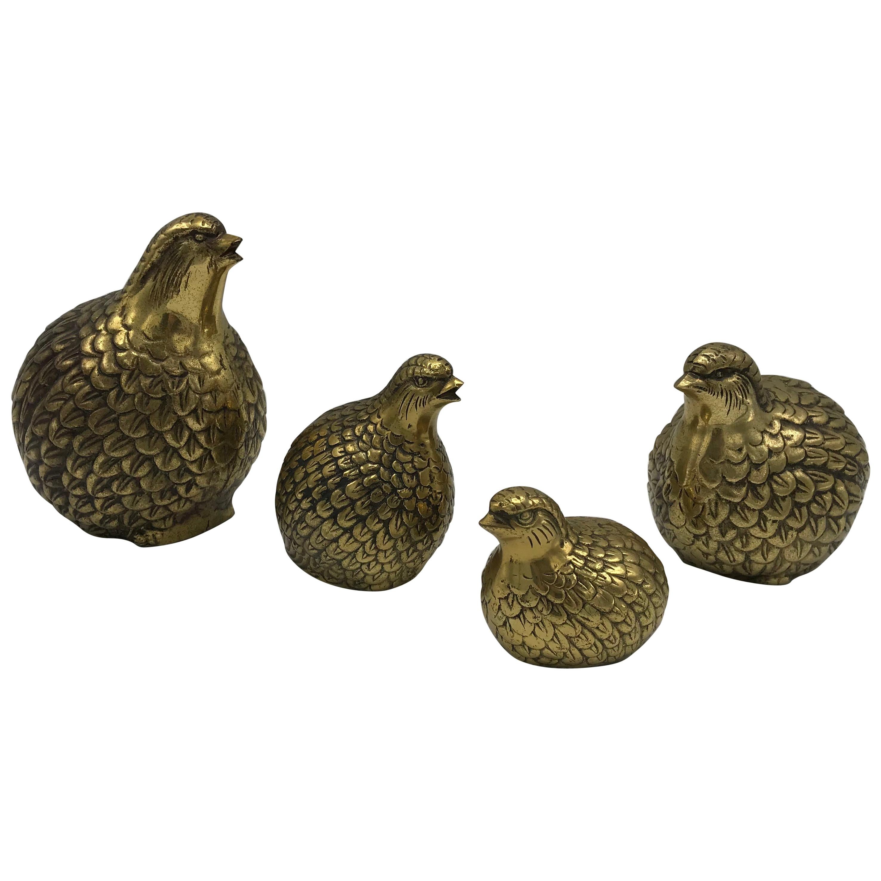 1960s Brass Quail Bird Sculptures, Set of 4