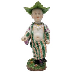 Meissen Porcelain Articulated Nodding Figure of Chinese Boy with Cabbage Hat