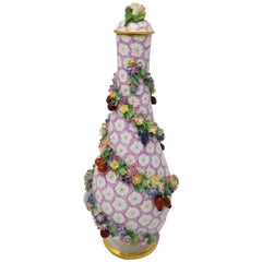 Pear Shaped Meissen Vase with Cover and Vines with Flowers and Fruits